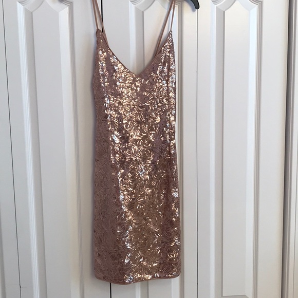 Rose Gold Sequined Mini Dress - Picture 2 of 3